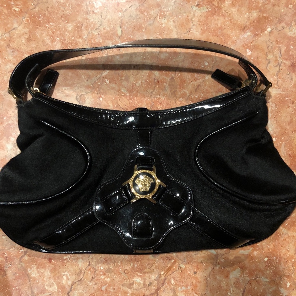 Black Versace Pony Hair  Handbag 12" X 6 3/4"